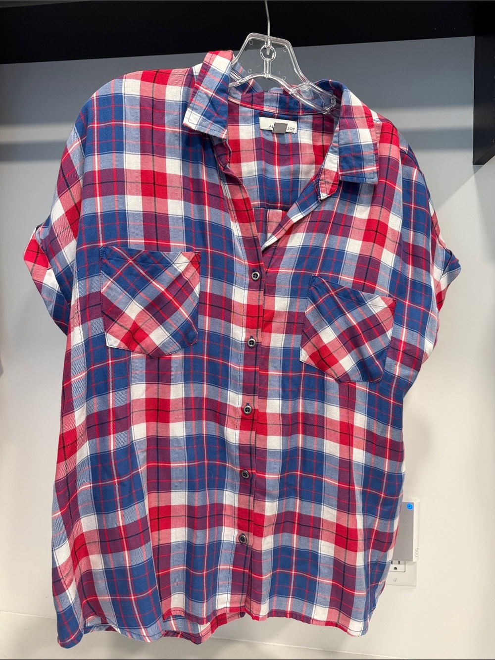 Allison Joy Red, Blue and White Plaid Button-Down Shirt
